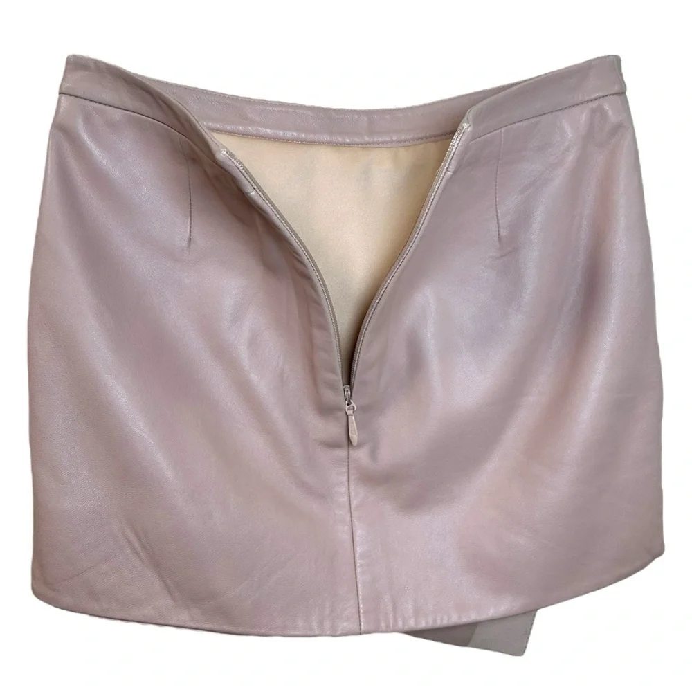 Michelle Mason, Women’s Lambskin Leather Asymmetric Mini Skirt Blush Pink Size 0